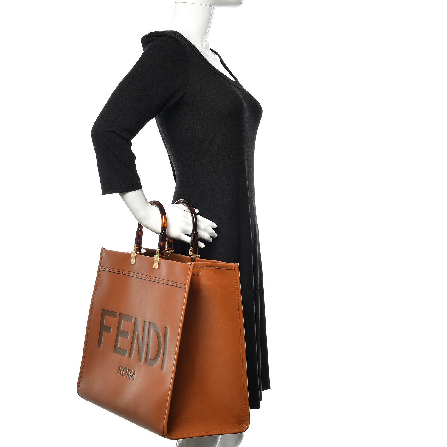 Fendi Vitello King Plexiglass Large Fendi Sunshine Shopper Tote Cuoio 2 of 10