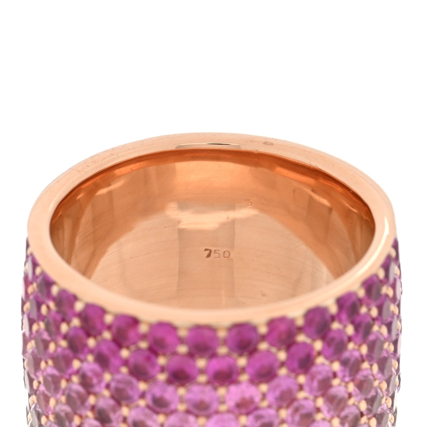 18K Yellow Gold Pink White Sapphire Flamingo Ombre Cigar Ring 54 7