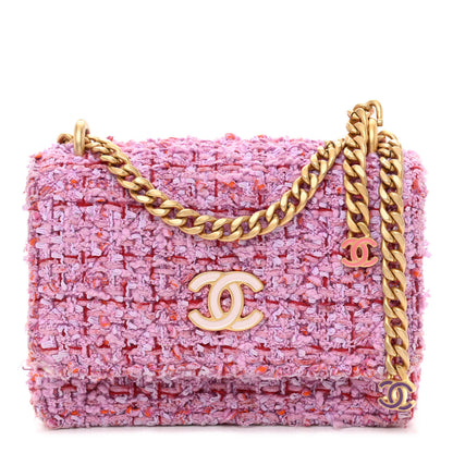 Chanel Tweed Enamel Quilted Pending CC Mini Wallet On Chain WOC Pink Purple 1 of 12
