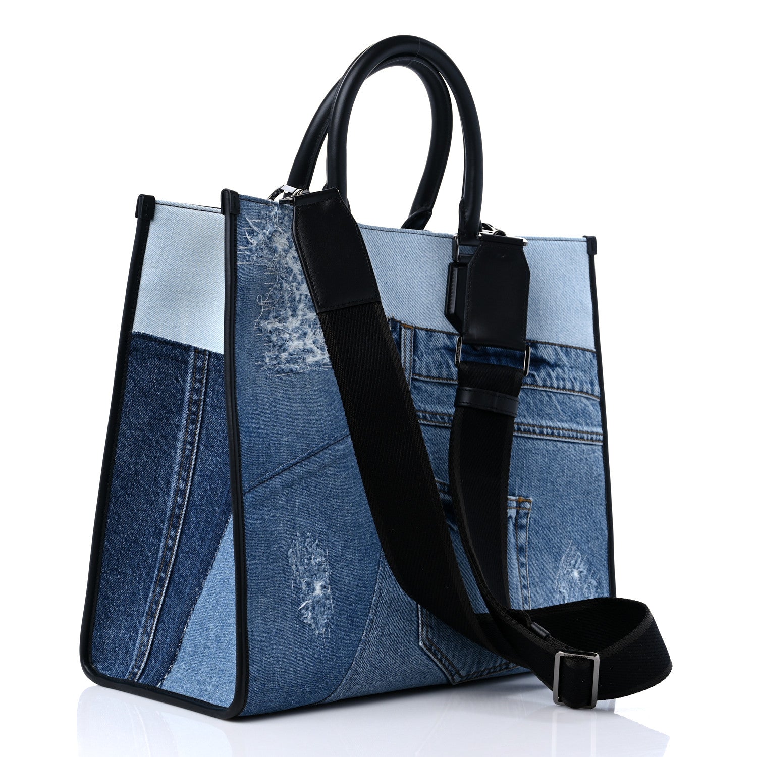 Dolce & Gabbana Large Denim Patchwork Shopping Tote Blue Black 3 of 10