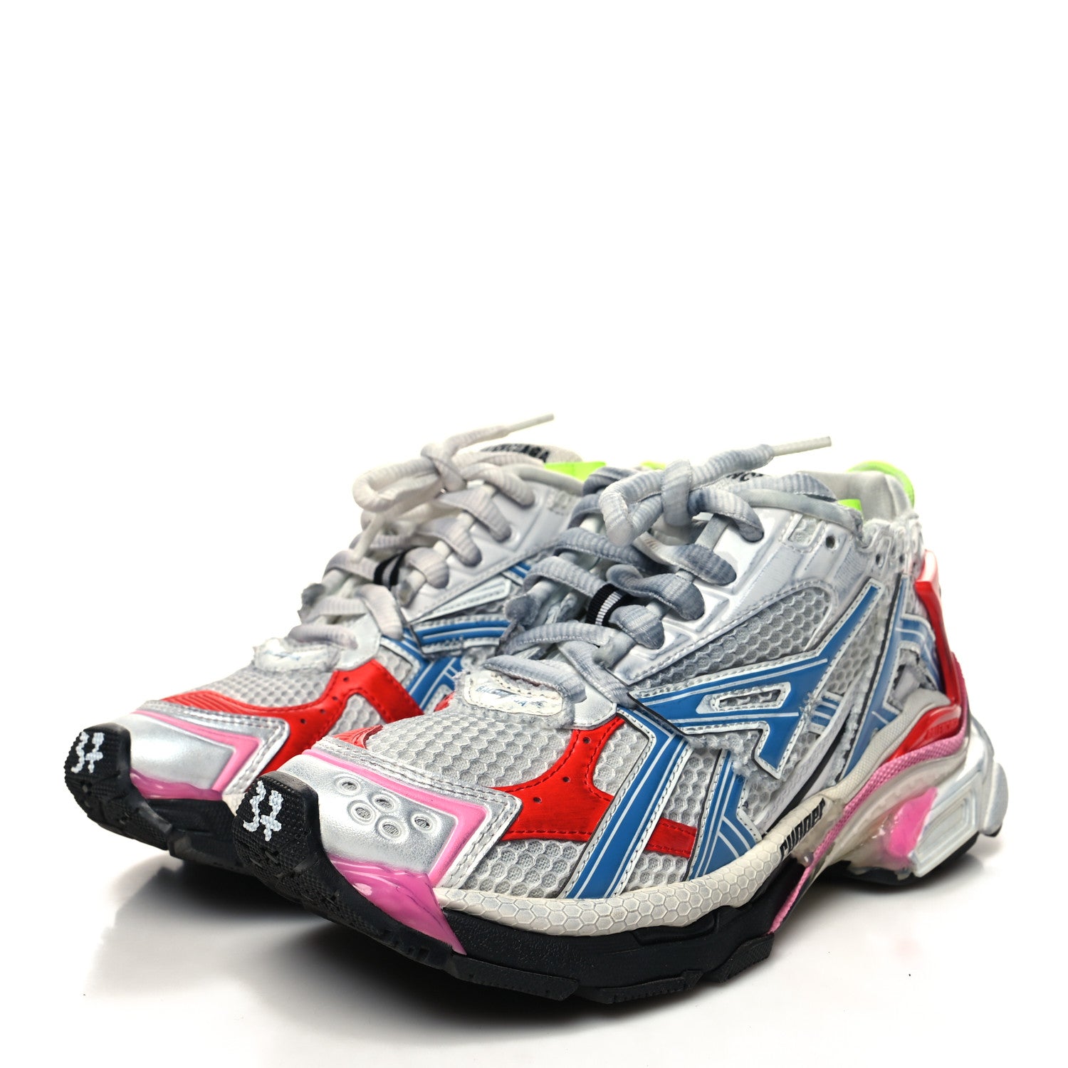 Balenciaga Mesh Rubber Womens Runner Sneakers 37 White Red Blue Pink 3 of 10