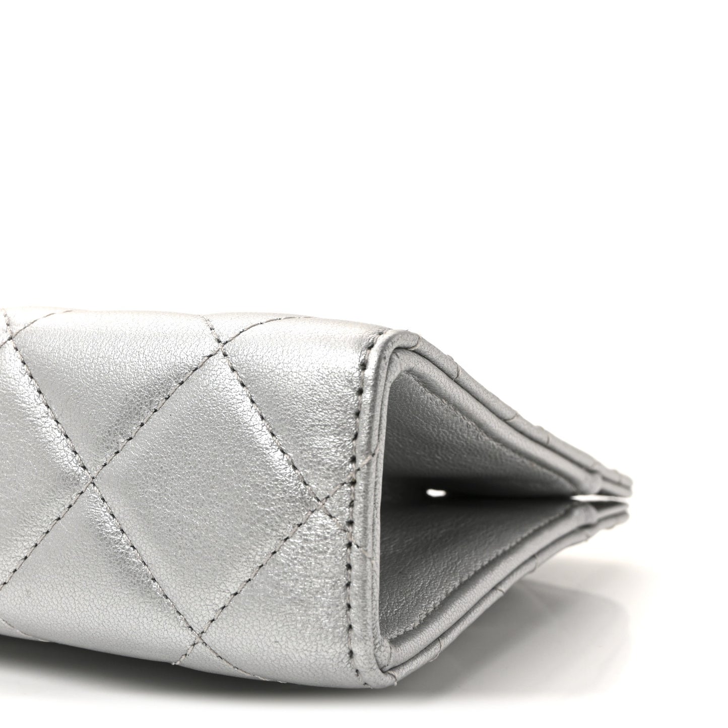 Metallic Lambskin Quilted Evening By The Sea Clutch Silver