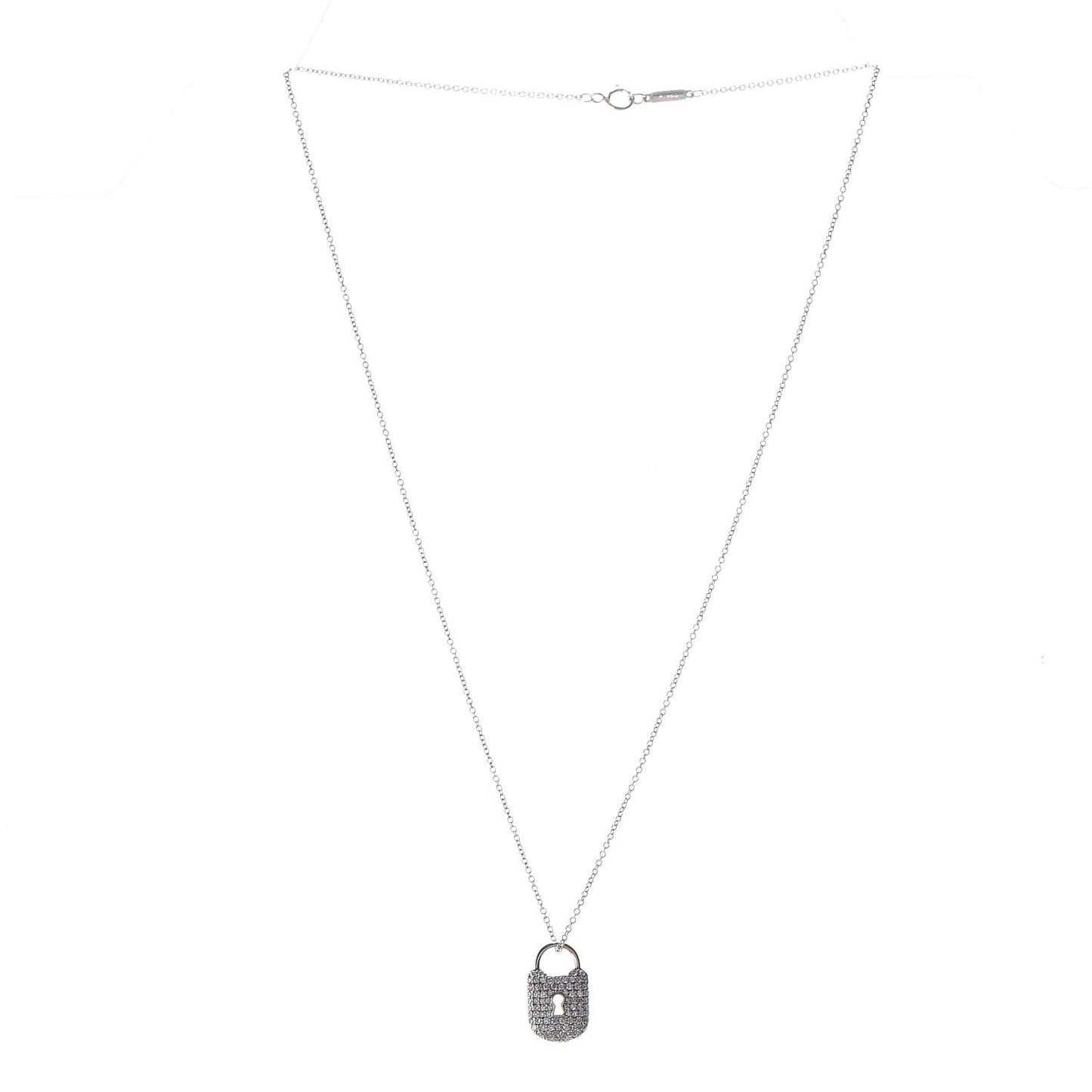 Platinum Diamond Small Lock Pendant Necklace