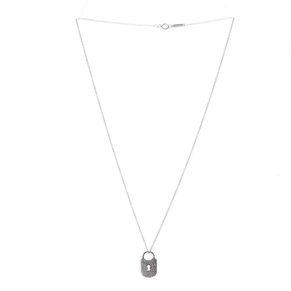 Tiffany Platinum Diamond Small Lock Pendant Necklace 4 of 9