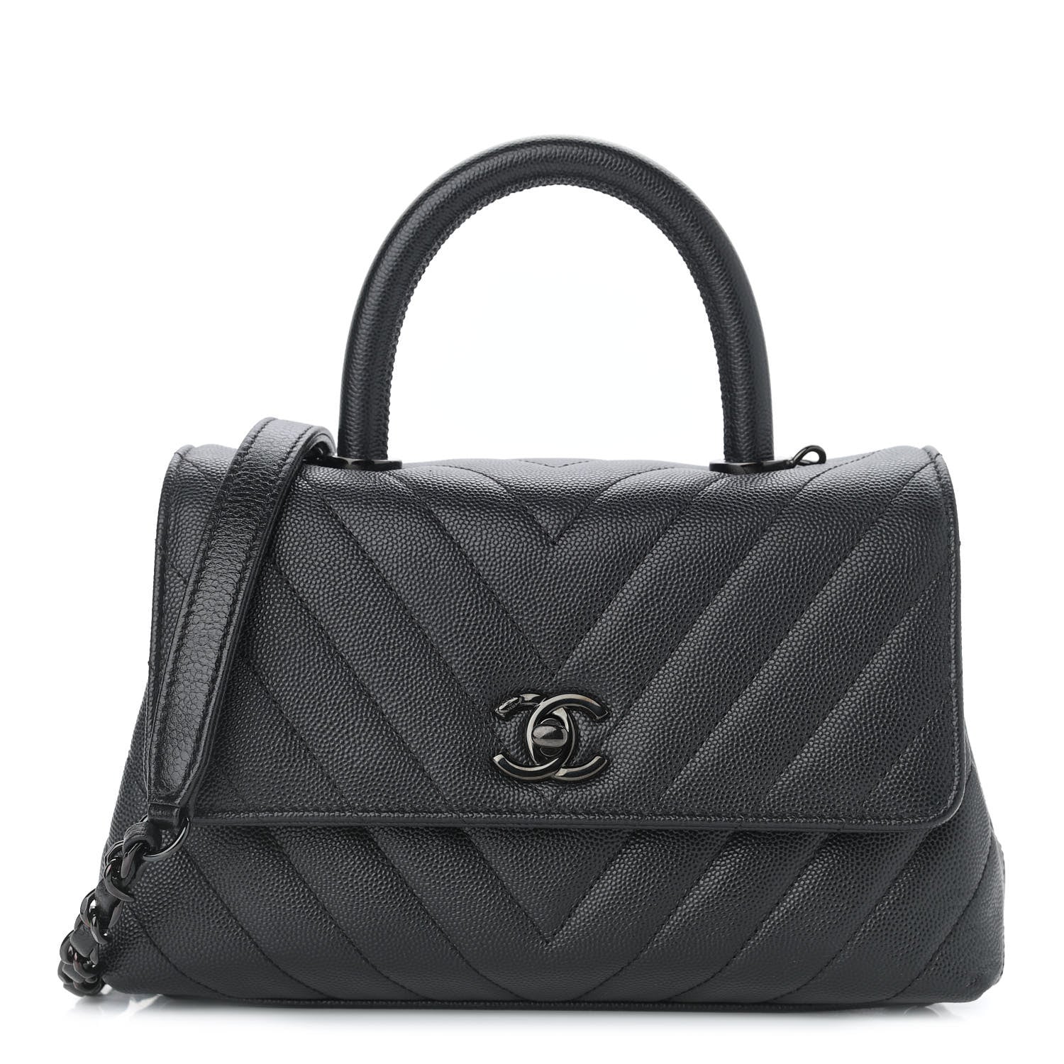 Chanel Caviar Chevron Quilted Mini Coco Handle Flap So Black 1 of 11