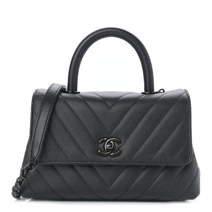 Chanel Caviar Chevron Quilted Mini Coco Handle Flap So Black 1 of 11