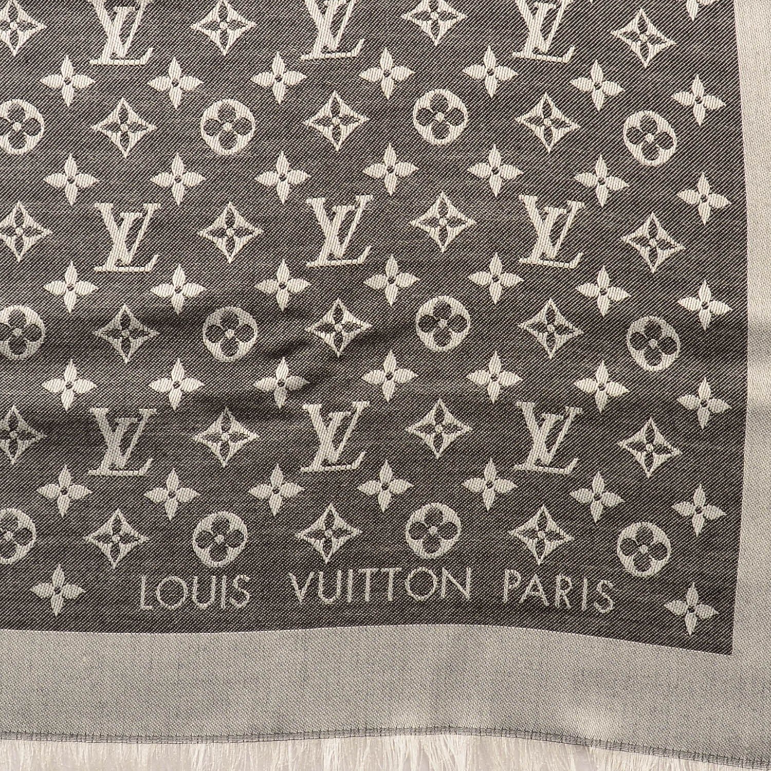Louis Vuitton Wool Silk Monogram Denim Shawl Black 4 of 5