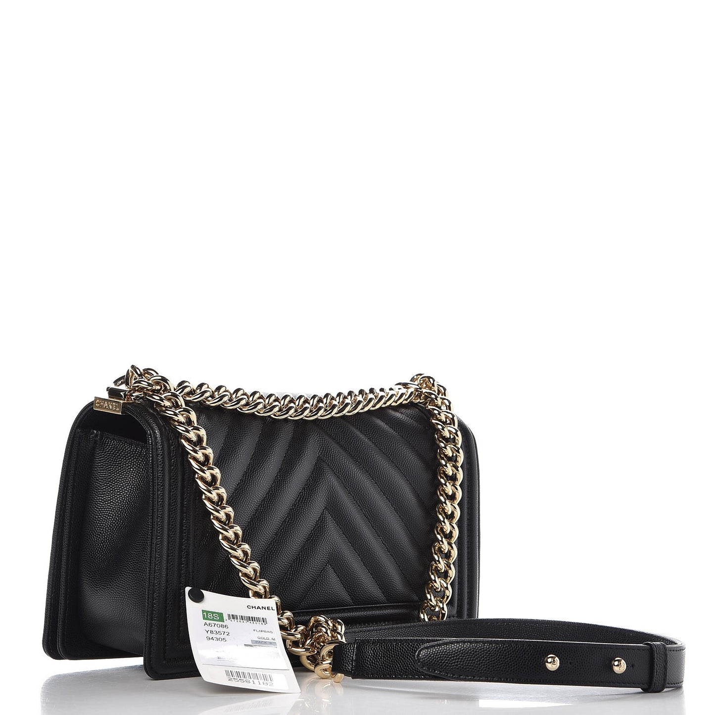 Caviar Chevron Quilted Medium Boy Flap Black