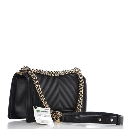 Chanel Caviar Chevron Quilted Medium Boy Flap Black 3 of 9