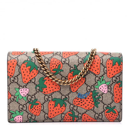 Gucci GG Supreme Monogram Strawberry Chain Wallet 1 of 10