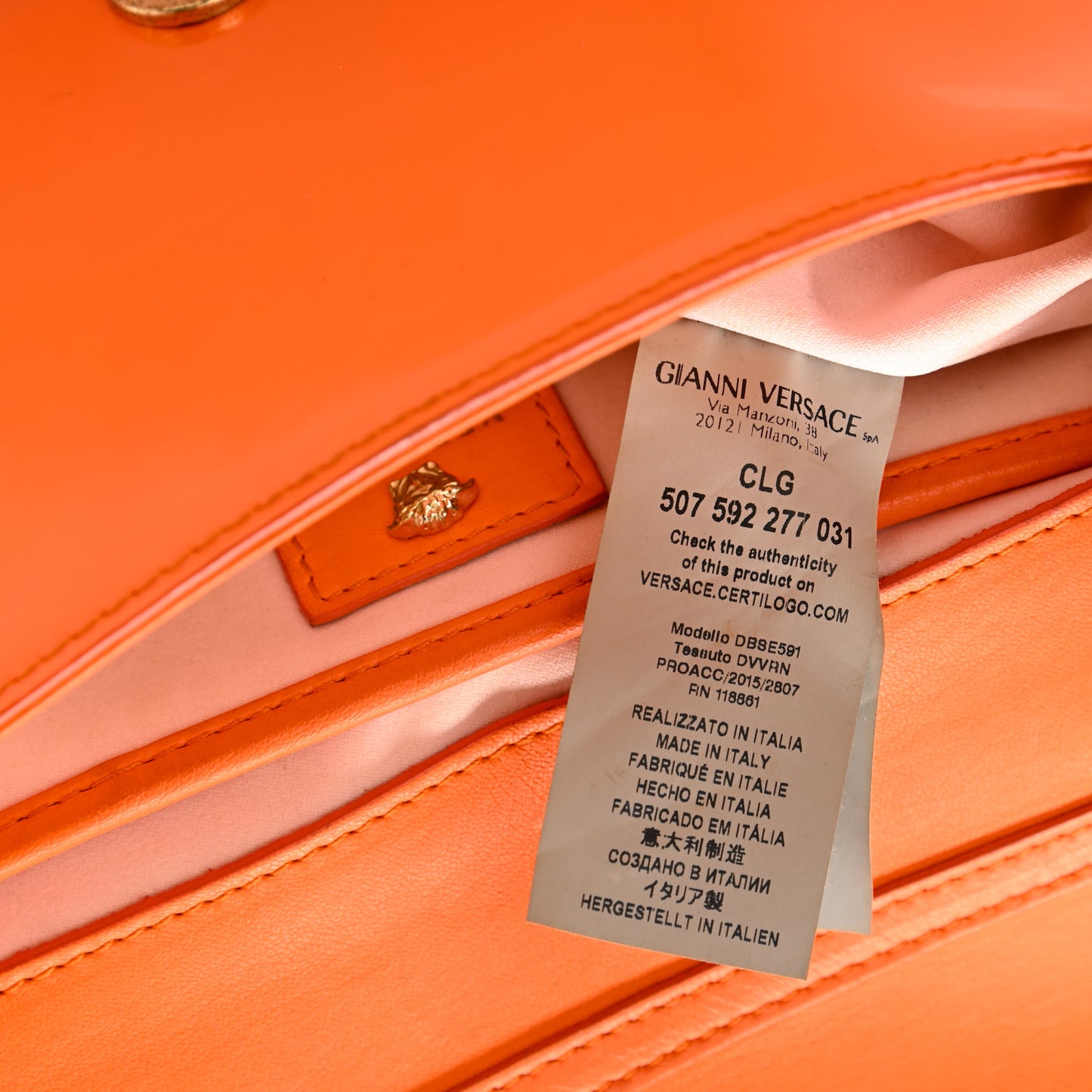Patent Palazzo Medusa Chain Evening Bag Orange