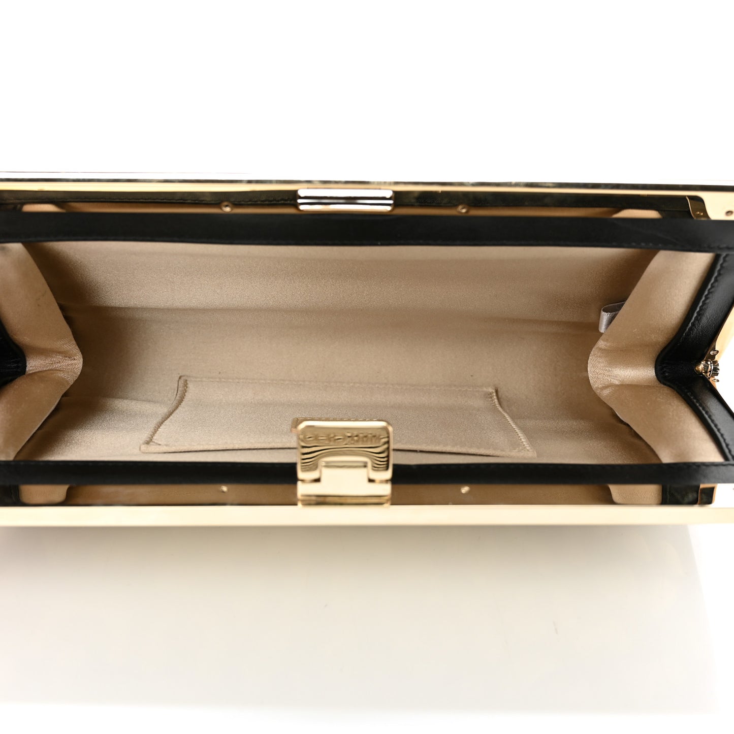 Calfskin Metallic Clutch Black Gold