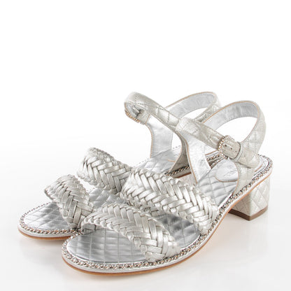 Chanel Metallic Goatskin Quilted Chain Sandals 39 Silver 3 of 7