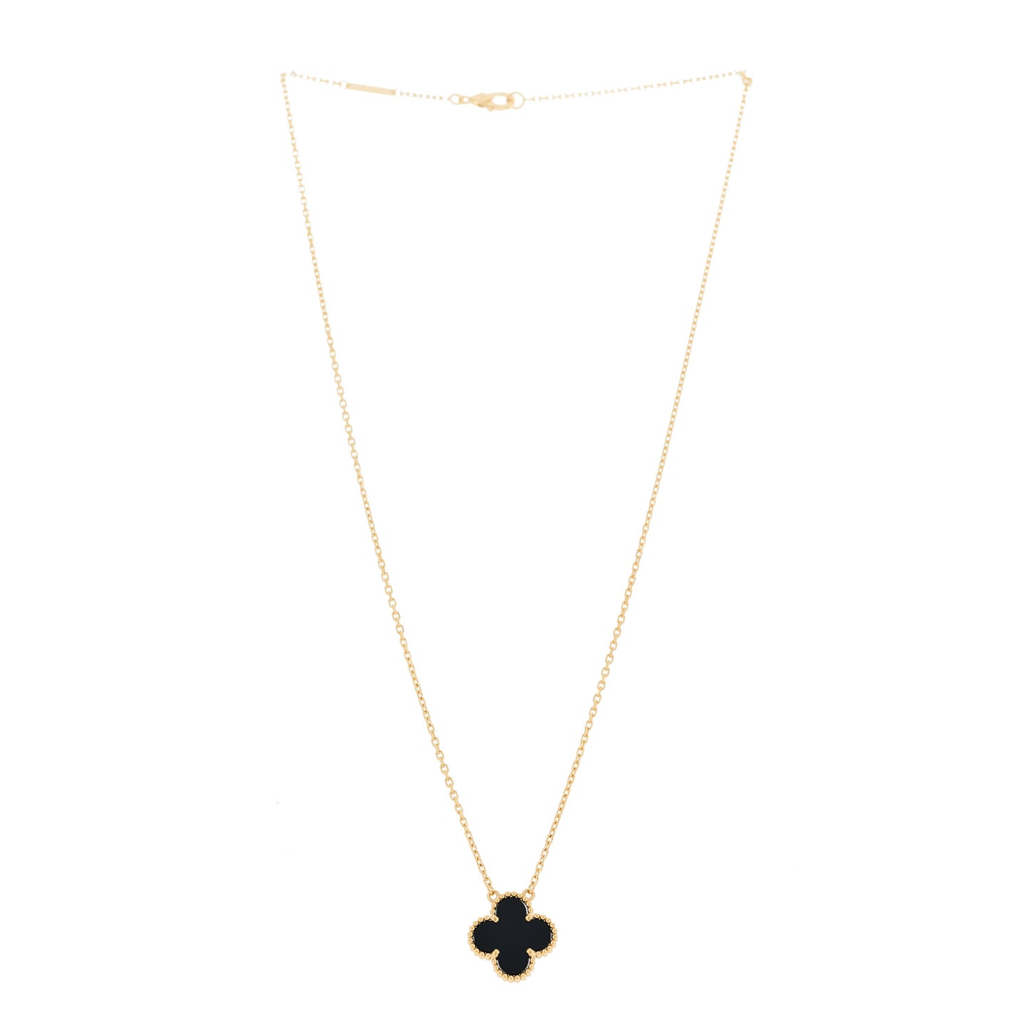 VAN CLEEF &amp; ARPELS 18K Yellow Gold Black Onyx Vintage Alhambra Pendant Necklace