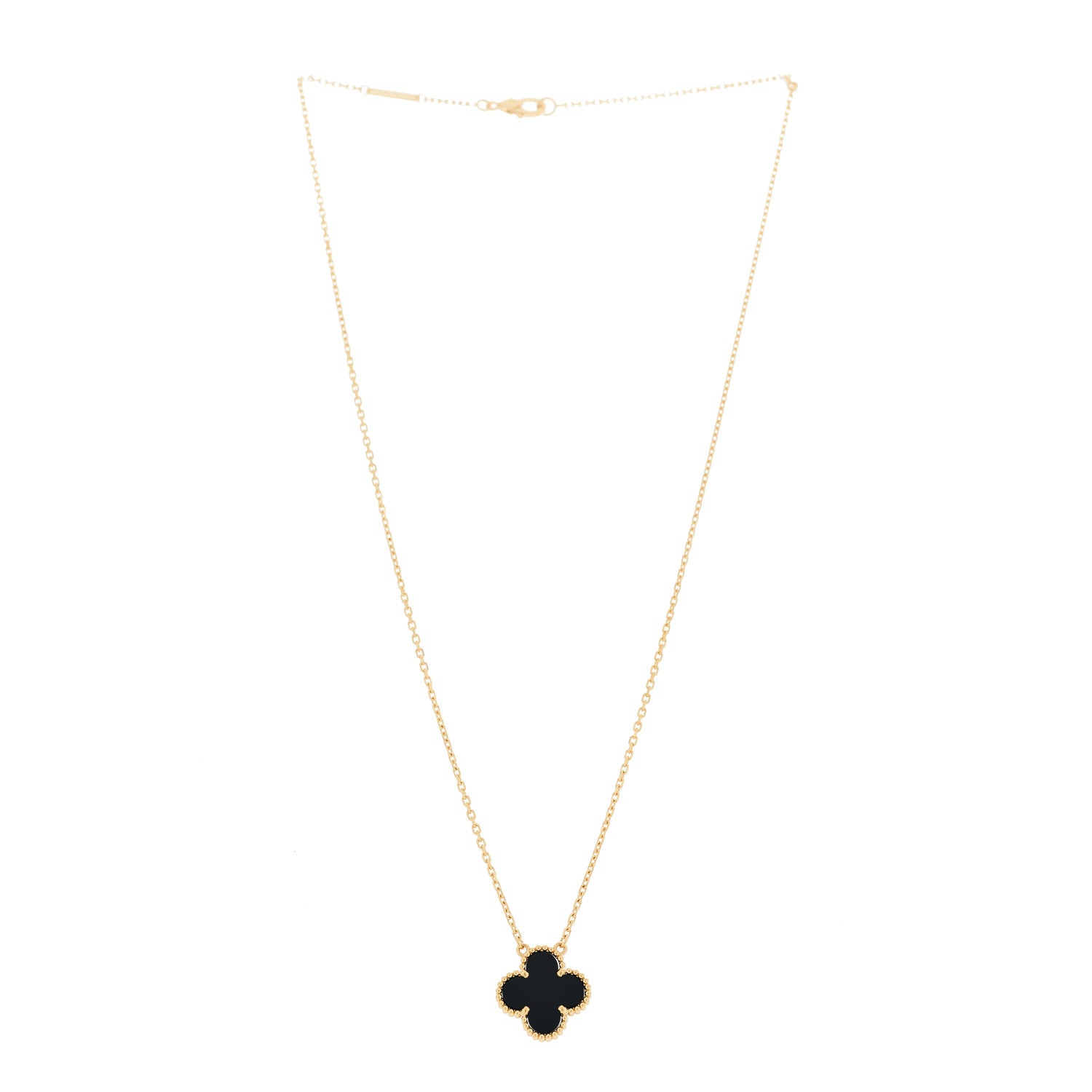 Van Cleef & Arpels VAN CLEEF &amp; ARPELS 18K Yellow Gold Black Onyx Vintage Alhambra Pendant Necklace 3 of 6