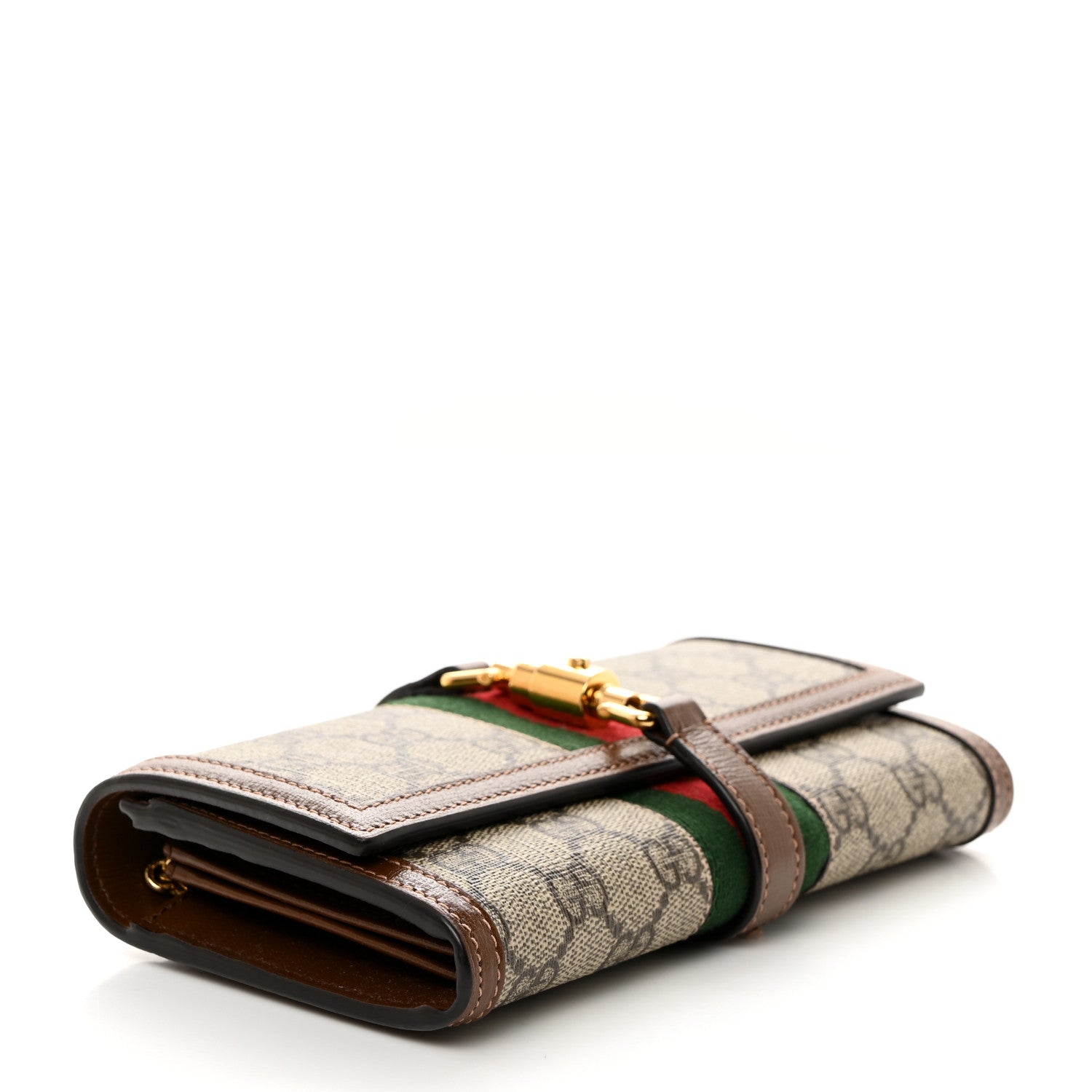 Gucci GG Supreme Monogram Azalea Calfskin Web Jackie 1961 Chain Wallet Beige Ebony Brown Sugar 4 of 10