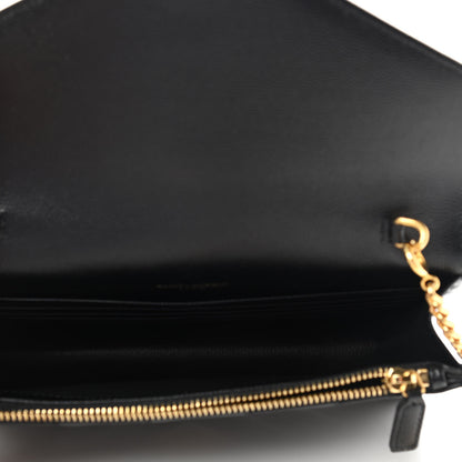Saint Laurent Grain De Poudre Matelasse Chevron Monogram Envelope Chain Wallet Black 4 of 10