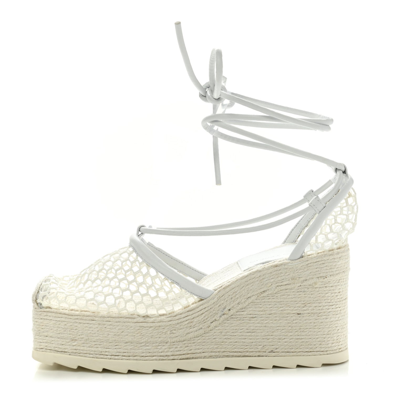 Bottega Veneta Mesh Lambskin Sporty Web Stretch Ankle Tie Espadrilles 37 Optic White 1 of 7