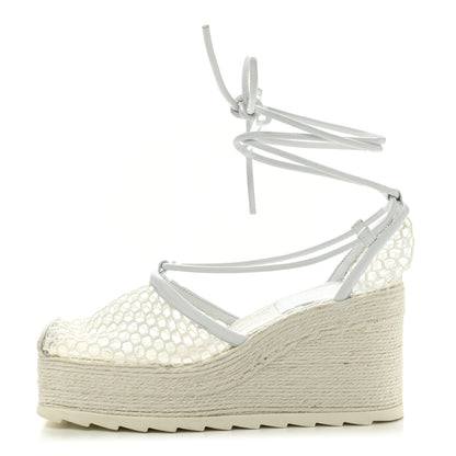Bottega Veneta Mesh Lambskin Sporty Web Stretch Ankle Tie Espadrilles 37 Optic White 1 of 7