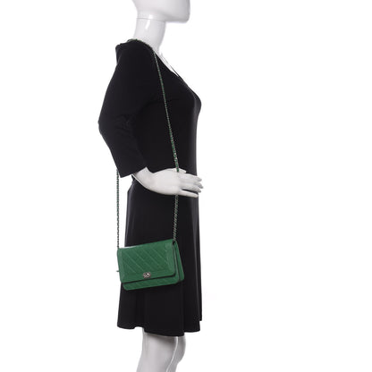 Chanel Lambskin Quilted Boy Wallet On Chain WOC Green 2 of 15