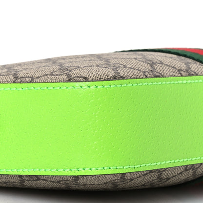 Gucci GG Supreme Monogram Textured Dollar Calfskin Web Ophidia Wristlet Shoulder Bag Beige Ebony Green 10 of 13