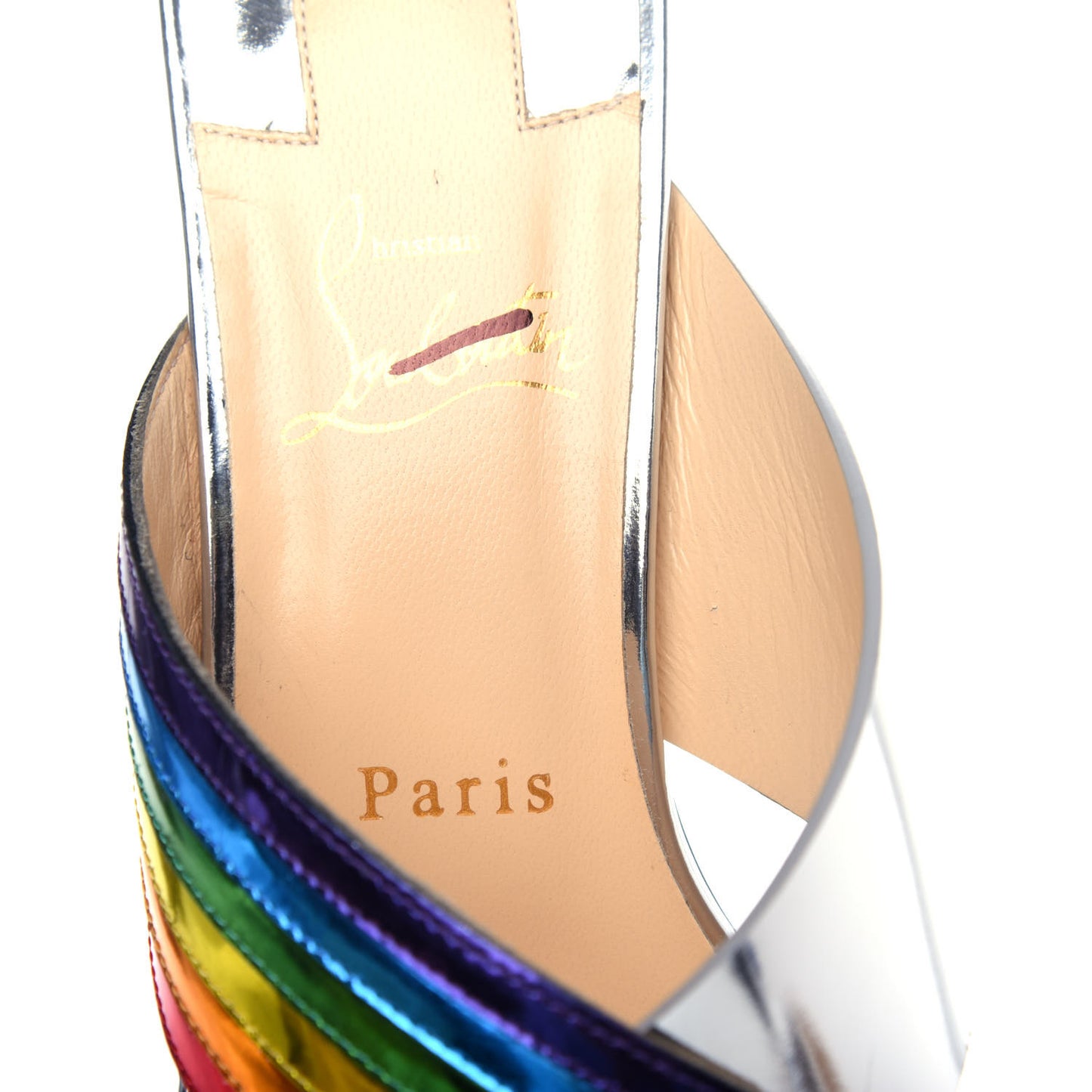 Metallic Calfskin Rainbow Arkenmule 55 Slide Sandals 39.5 Silver Multicolor