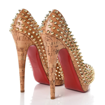 Christian Louboutin Cork Alti Spikes 160 Pumps 38 Natural Gold 4 of 7