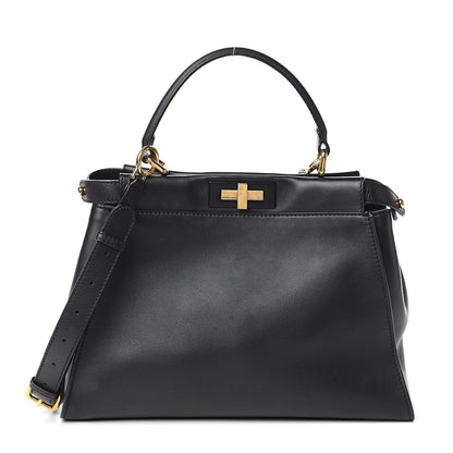 Fendi Vitello Seta Shiny Nappa Medium Peekaboo Iconic Satchel Black 1 of 14