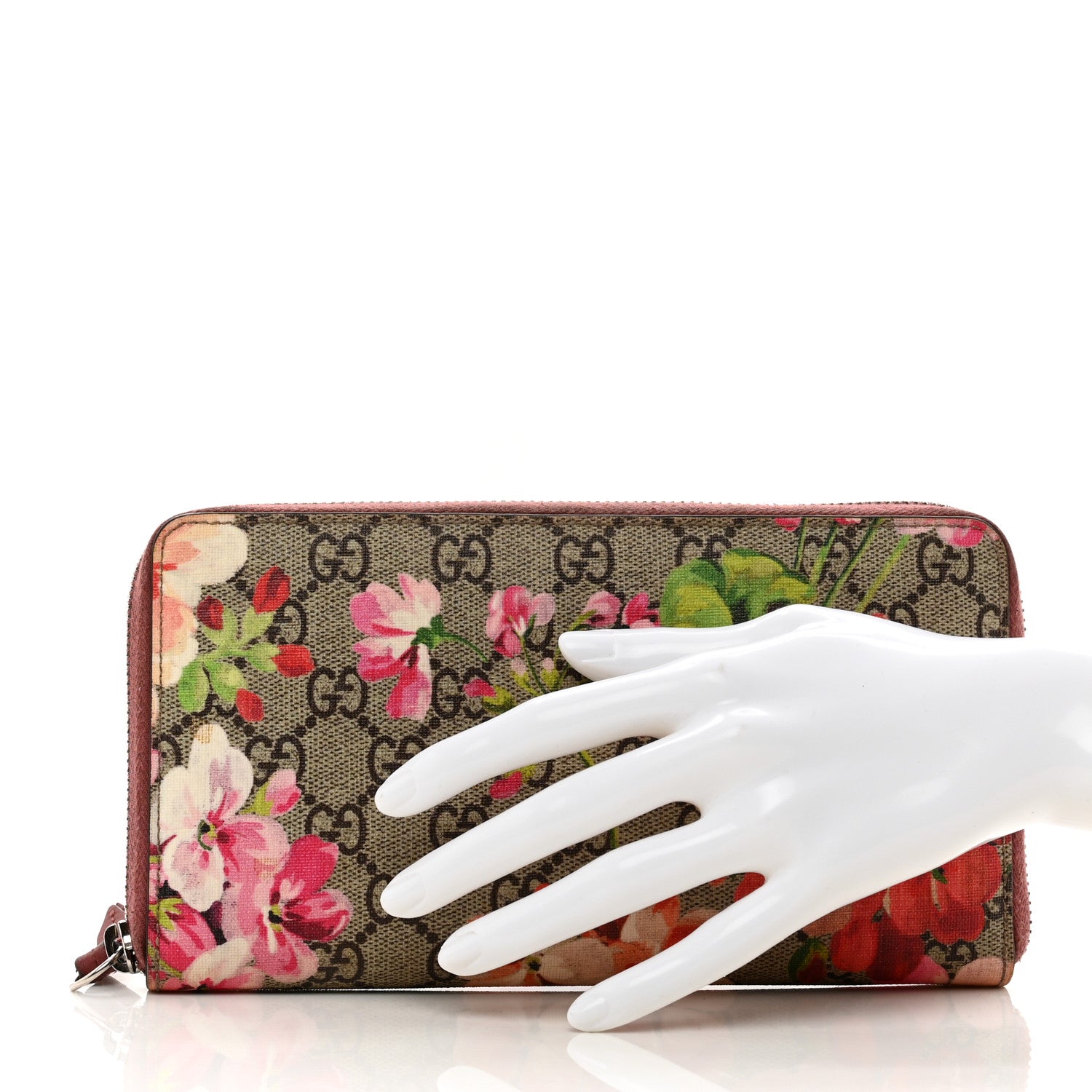 Gucci GG Supreme Monogram Blooms Zip Around Wallet Beige Multicolor Dry Rose 2 of 10