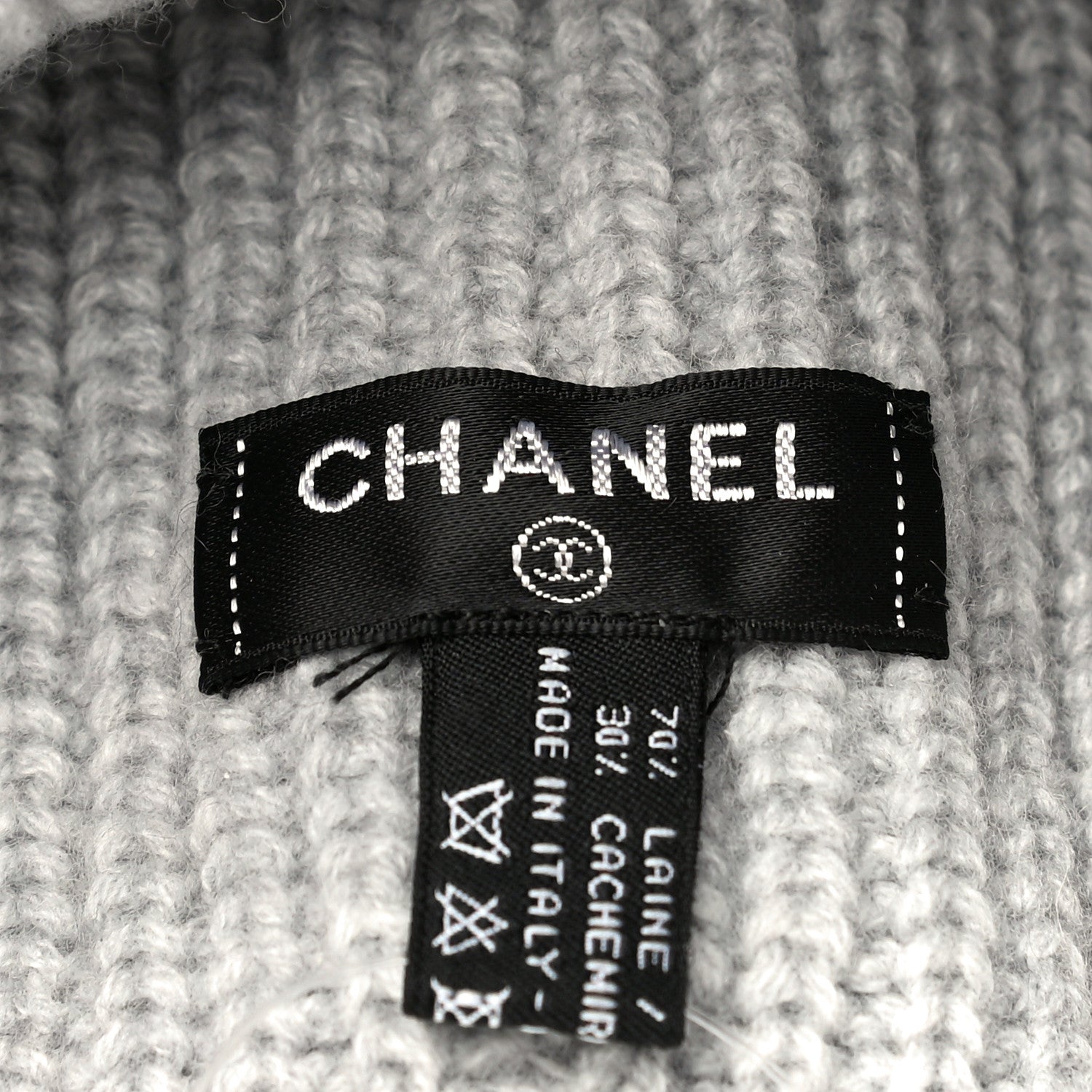 Chanel Wool Cashmere CC Beanie Hat Light Grey Fuchsia 5 of 10