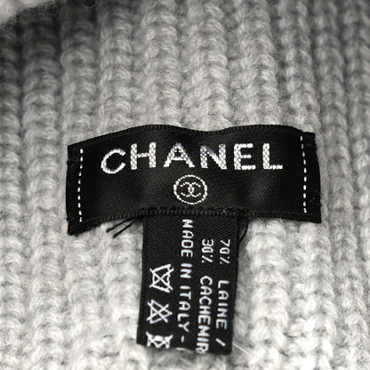 Chanel Wool Cashmere CC Beanie Hat Light Grey Fuchsia 5 of 10