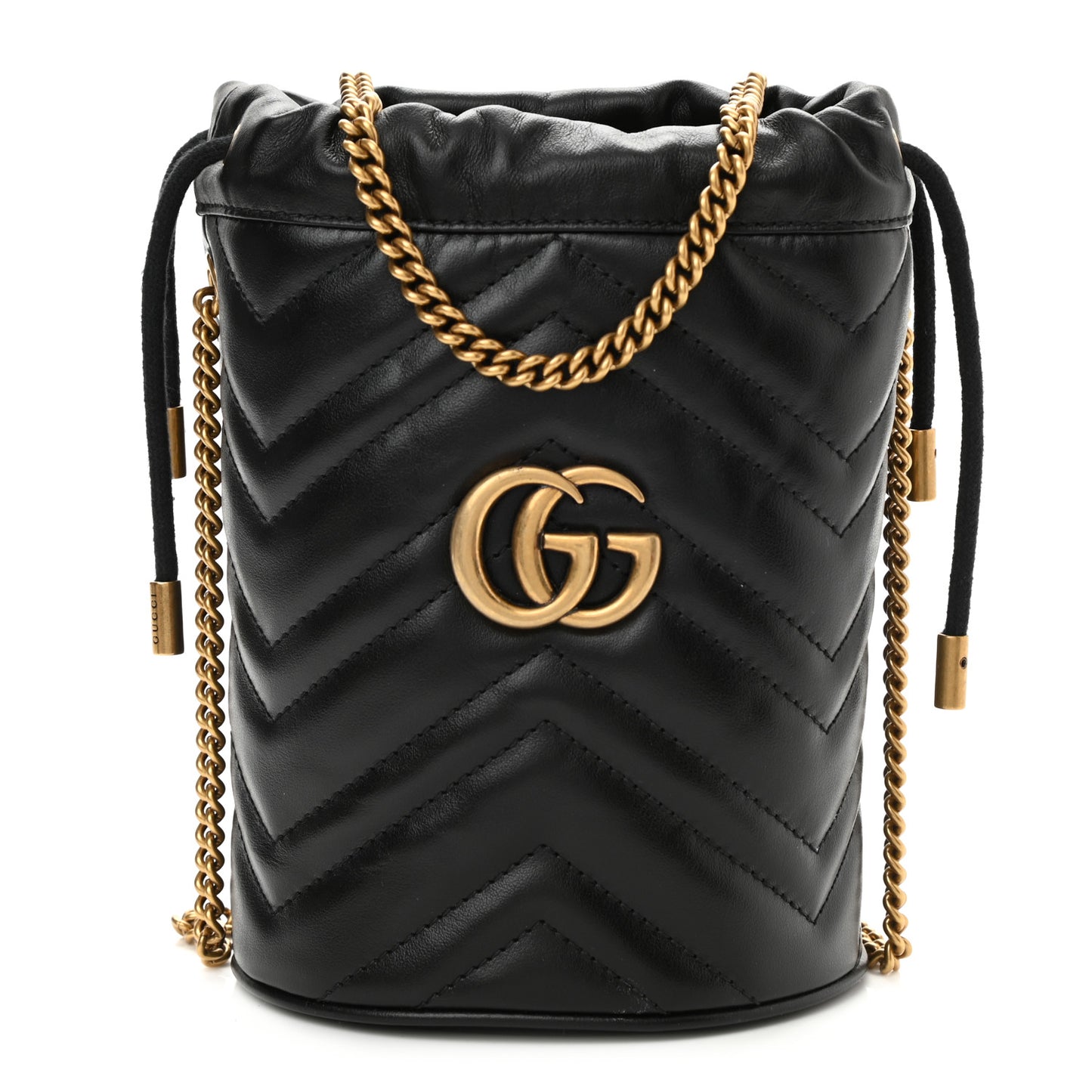 Calfskin Matelasse Mini GG Marmont 2.0 Bucket Bag Black