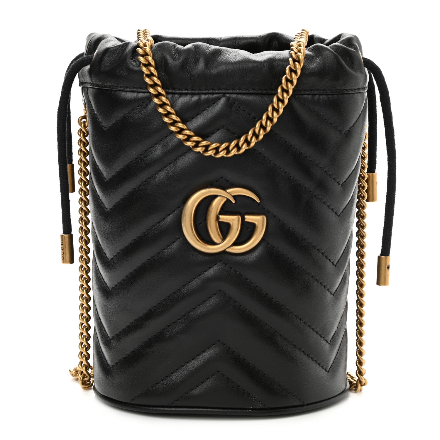 Gucci Calfskin Matelasse Mini GG Marmont 2.0 Bucket Bag Black 1 of 8