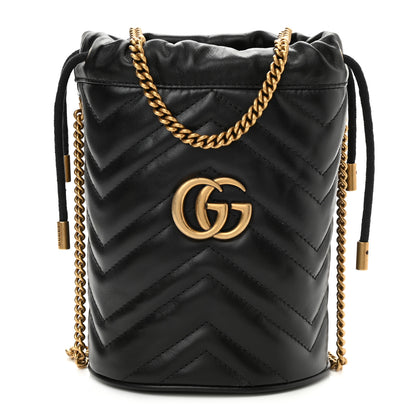 Gucci Calfskin Matelasse Mini GG Marmont 2.0 Bucket Bag Black 1 of 8
