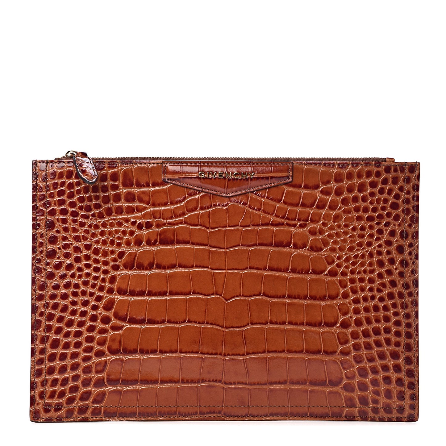 Calfskin Crocodile Embossed Medium Antigona Pouch Cognac