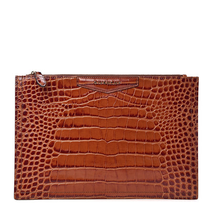 Givenchy Calfskin Crocodile Embossed Medium Antigona Pouch Cognac 1 of 10