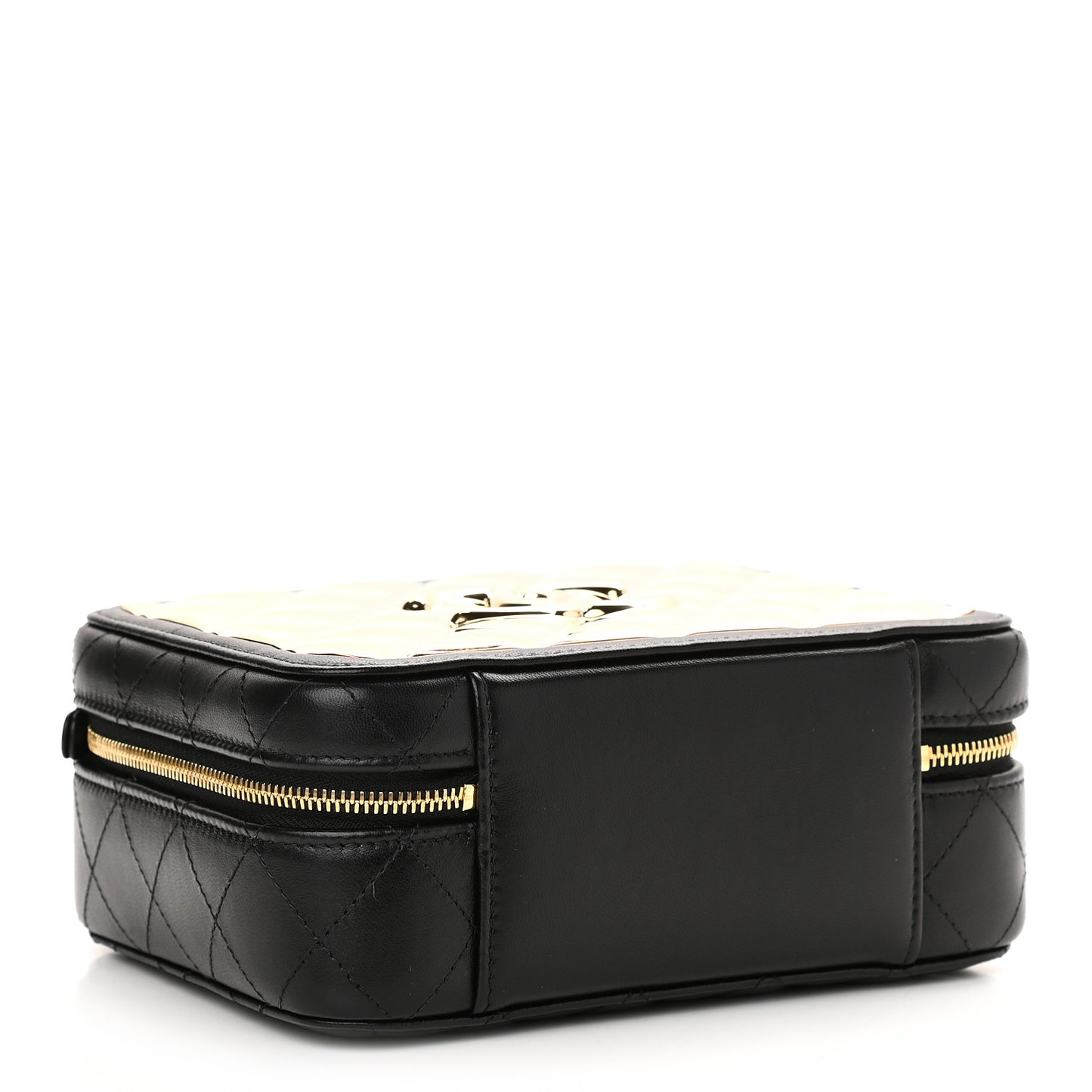 Lambskin Metal Quilted Golden Plate Vanity Case Black Golden Plate Vanity Case Black Gold