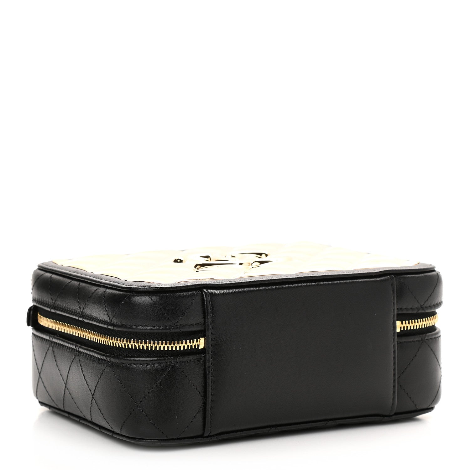 Chanel Lambskin Metal Quilted Golden Plate Vanity Case Black Golden Plate Vanity Case Black Gold 4 of 10