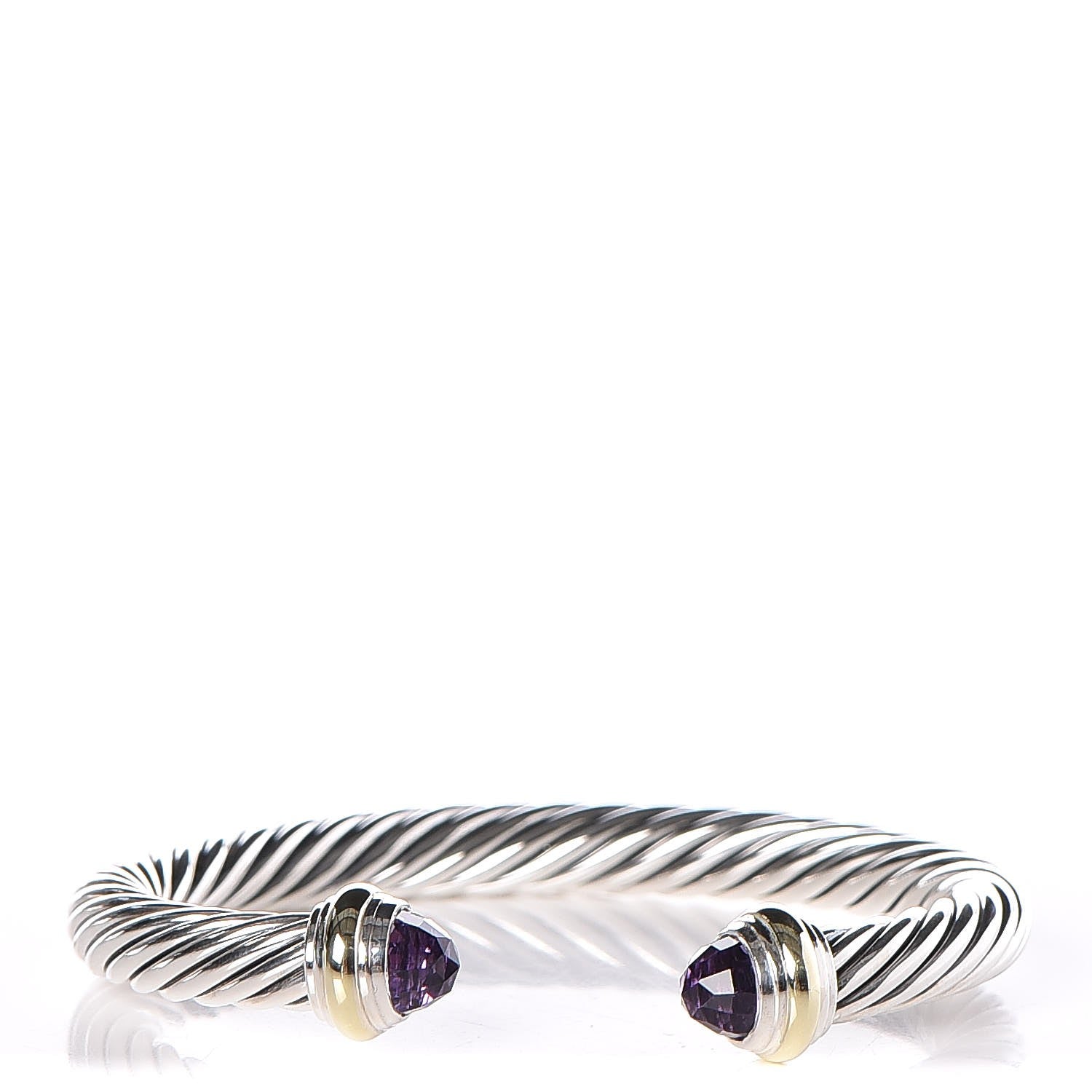 David Yurman Sterling Silver 14K Yellow Gold Amethyst 7mm Cable Classics Bracelet 1 of 5