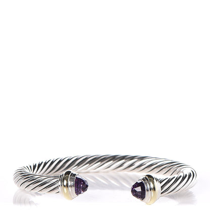 David Yurman Sterling Silver 14K Yellow Gold Amethyst 7mm Cable Classics Bracelet 1 of 5
