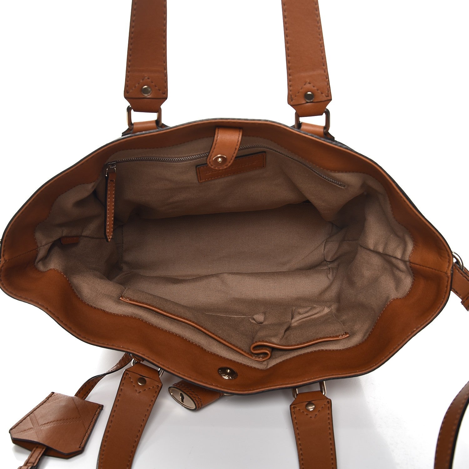Burberry Canvas Mega Check Medium Traveler Tote Saddle Brown 6 of 8