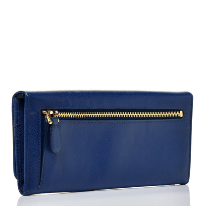Prada Saffiano Metal Continental Flap Wallet Bleuette 3 of 7