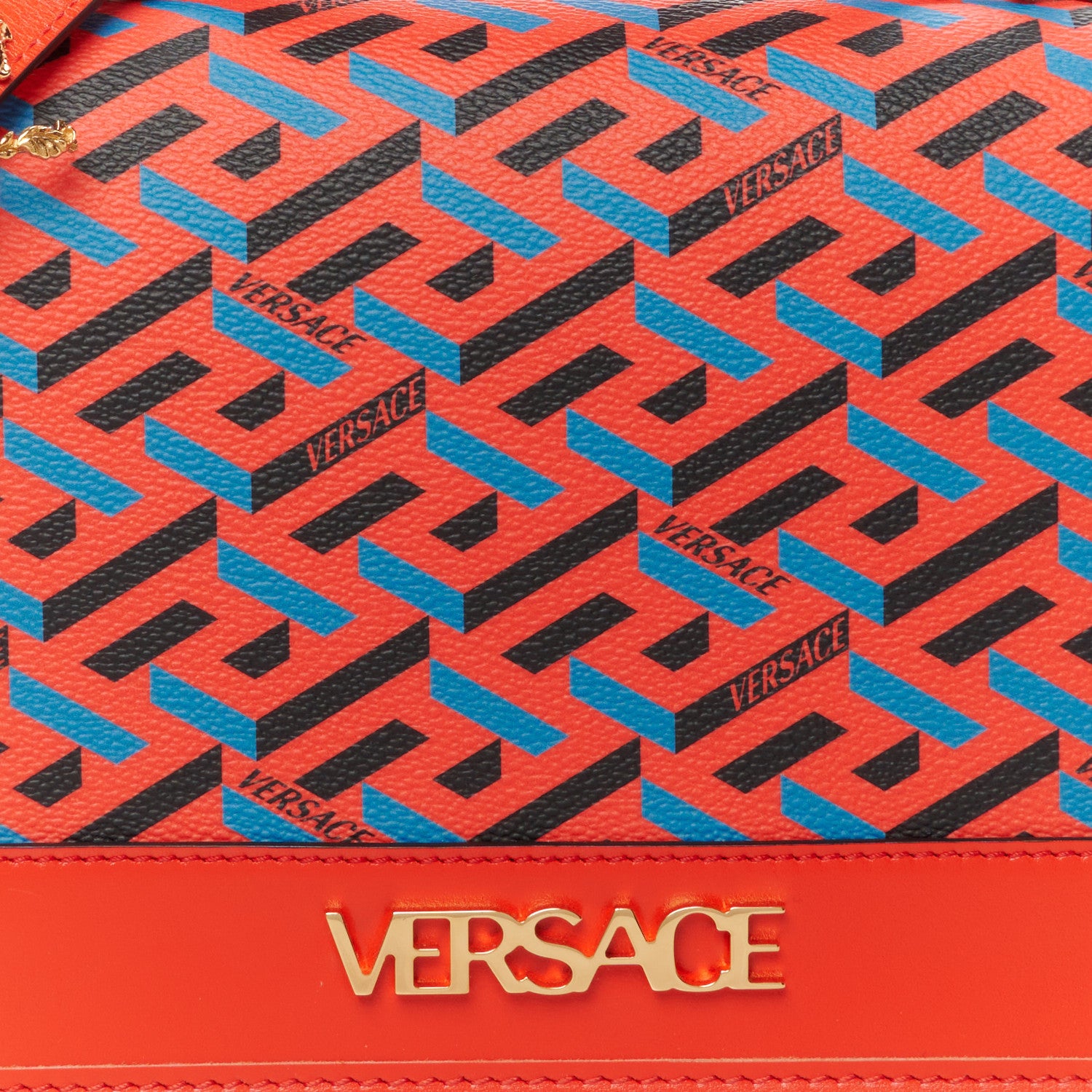Versace Coated Canvas La Greca Signature Top Handle Bag Blue Red 8 of 10