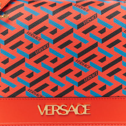 Versace Coated Canvas La Greca Signature Top Handle Bag Blue Red 8 of 10