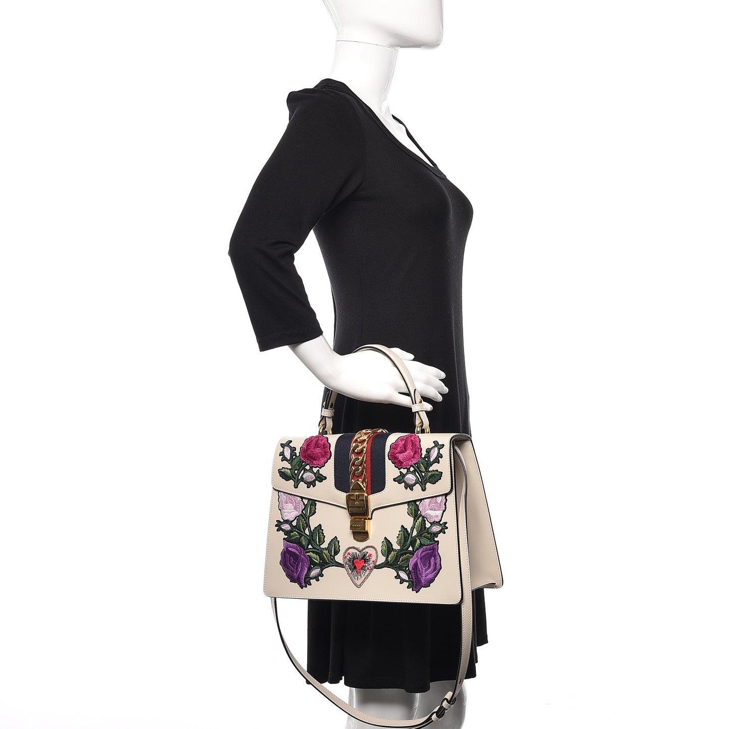 Calfskin Embroidered Medium Sylvie Top Handle Bag White