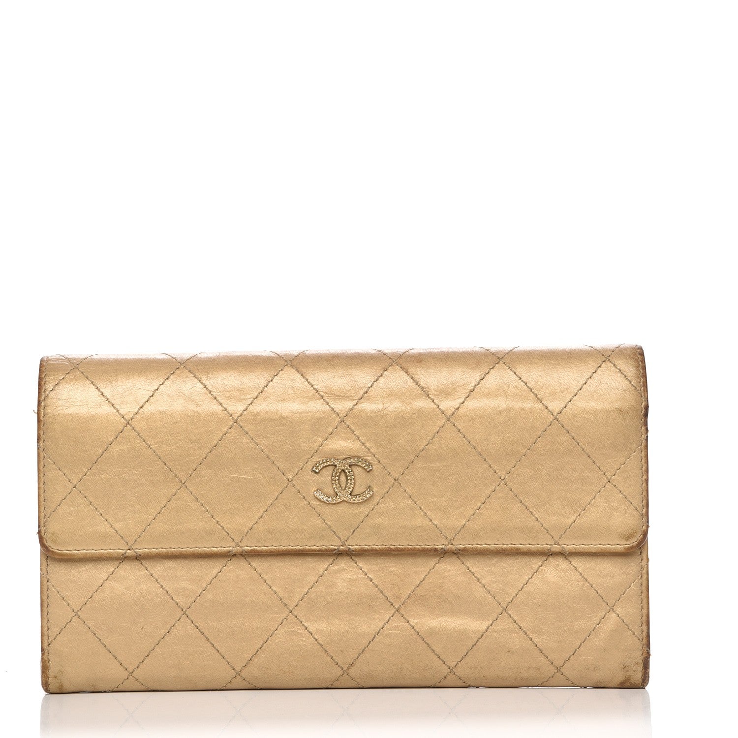 Chanel Aged Metallic Calfskin Quilted Large Palette Flap Wallet Gold 1 of 11