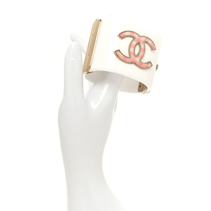 Chanel Resin Gingham CC Cuff White Pink 2 of 5