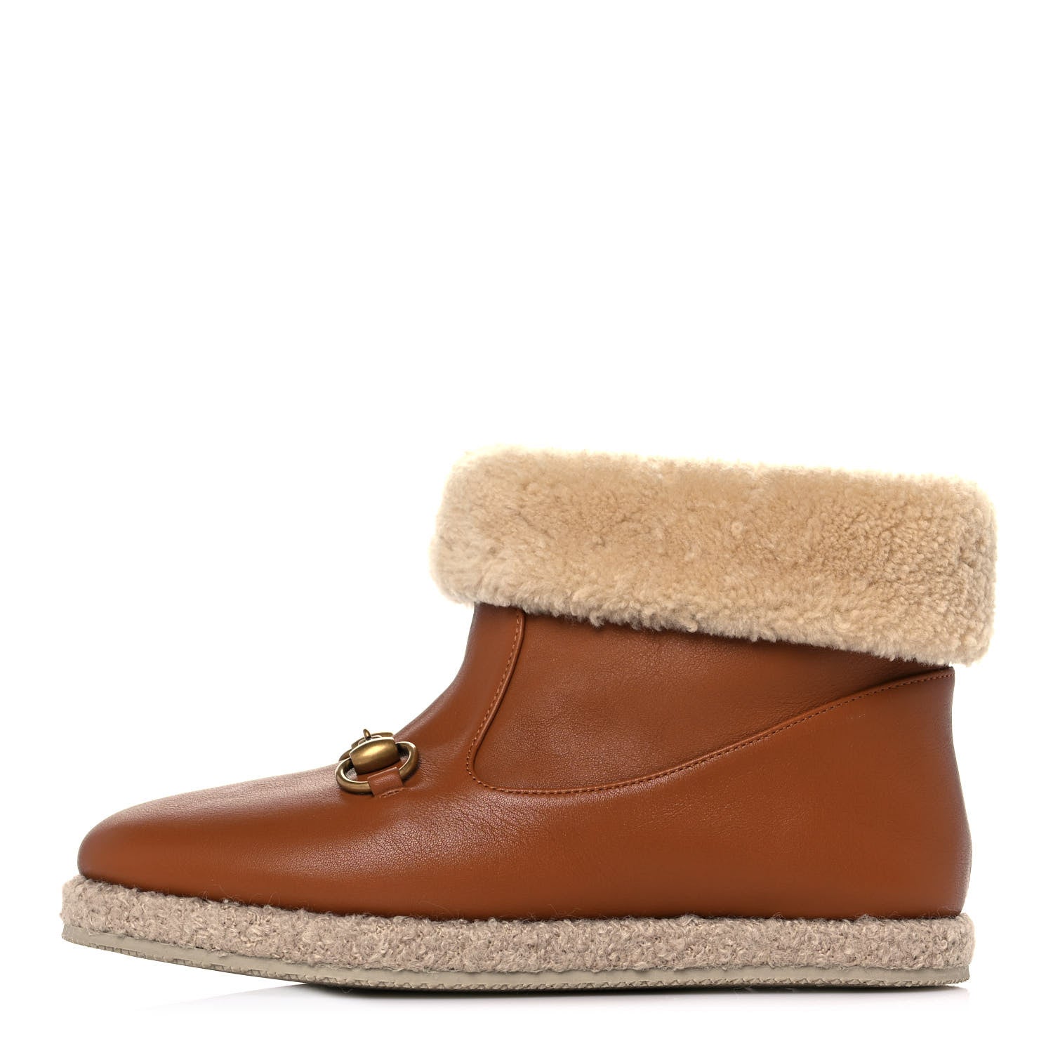 Gucci Calfskin Wool Womens Fria Horsebit Ankle Boots 36 New Caramel Butterscotch 1 of 9