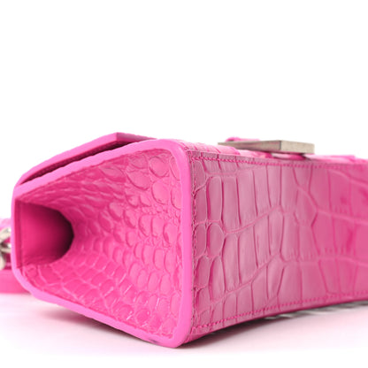 Balenciaga Shiny Calfskin Crocodile Embossed Hourglass Top Handle Bag XS Lipstick Pink 10 of 11