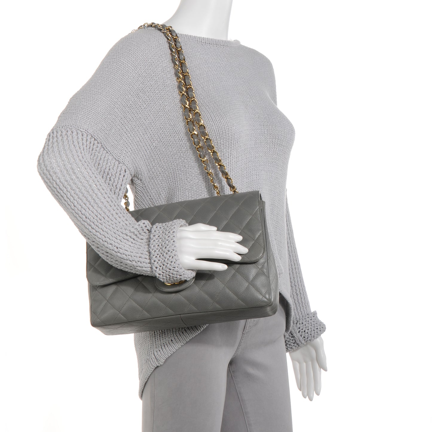 Caviar Jumbo Single Flap Grey